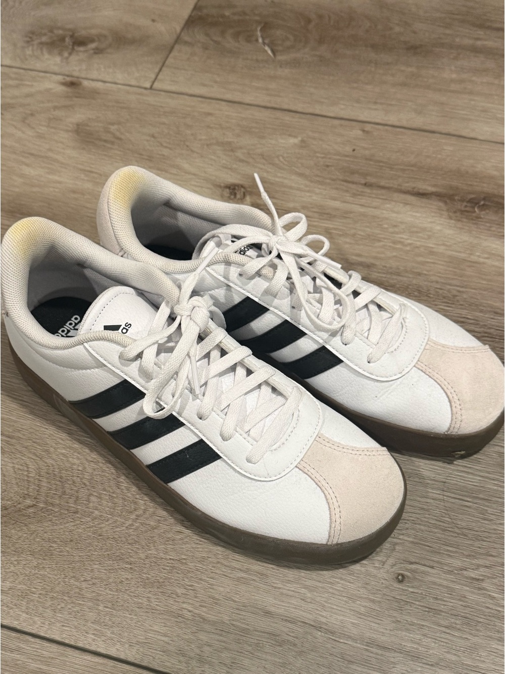 Adidas White Sneakers with Black Stripes